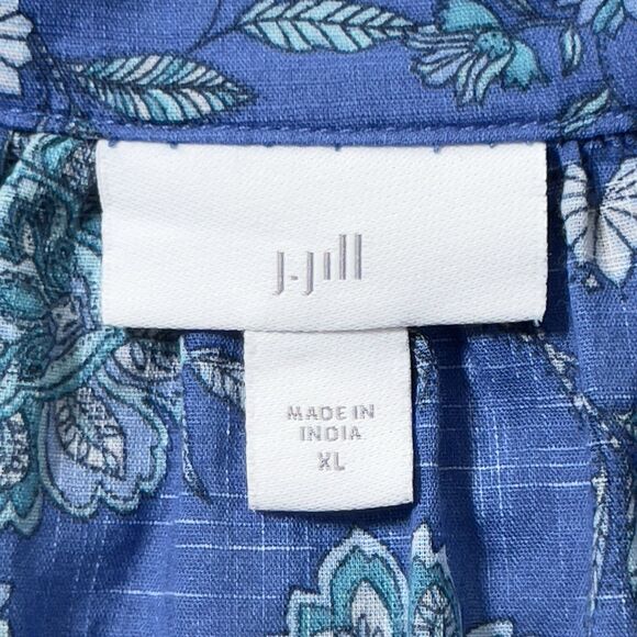 J. Jill Oversized Blue Floral Split Neck Top Womens Sz XL Pullover Lightweight - Picture 8 of 12